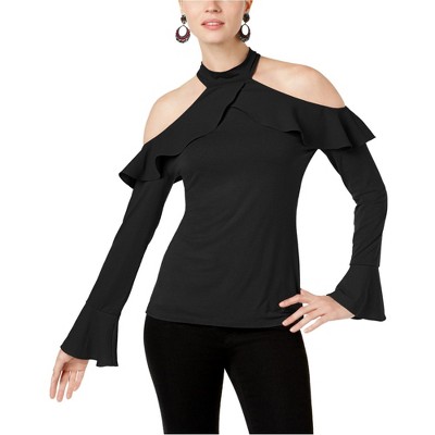 I.N.C International Concepts Womens Ruffled Knit Blouse, Black, X-Large