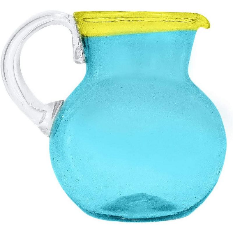Amici Home Acapulco Pitcher, Authentic Mexican Handmade, Glassware for Margaritas, Lemonade, Round Blue Glass, Yellow Rimmed,80-Ounce, 1 of 7