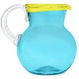 Amici Home Acapulco Pitcher, Authentic Mexican Handmade, Glassware for Margaritas, Lemonade, Round Blue Glass, Yellow Rimmed,80-Ounce