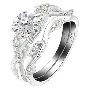 Yonte Wedding Ring Set for Women Sterling Silver Engagement Ring 6mm Cz Band Ginger Lyne Collection - 1 of 4