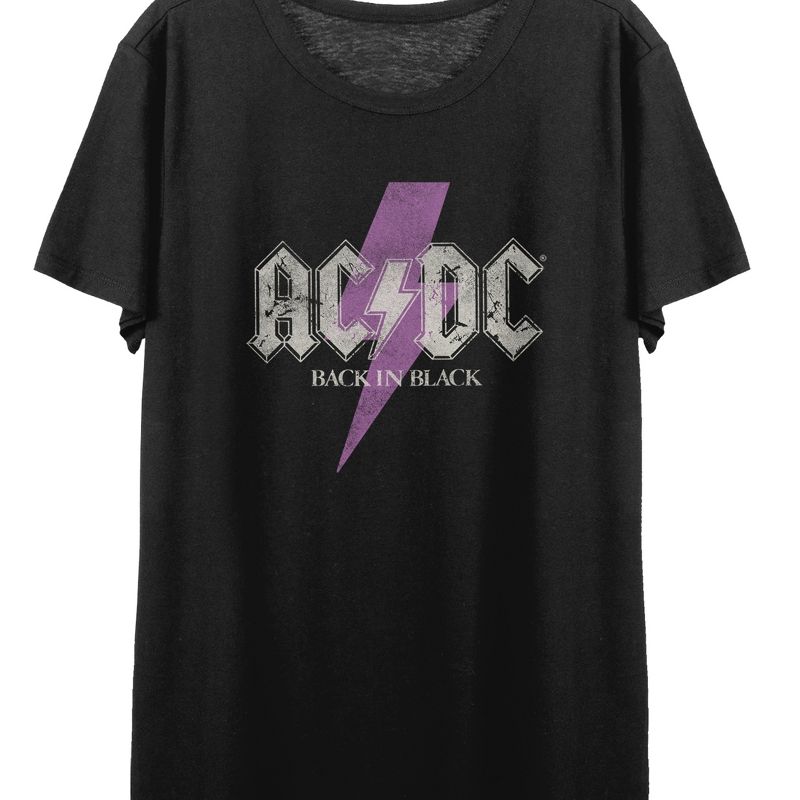 AC/DC Back To Black Purple Logo Women's Black T-Shirt Dress, 2 of 3