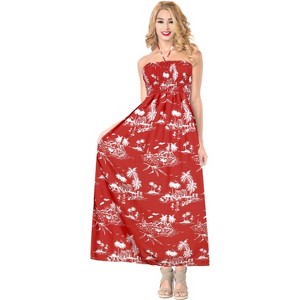 LA LEELA Women's Tube Dress Long Flowy Boho One Size Coral Island - 1 of 4
