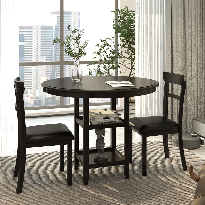 Costway 3-Piece Dining Set W/ Counter Height Round Dining Table & 2 Upholstered Chairs, 2 of 11