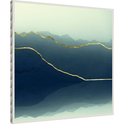 Gold Lined Blue Abstract Mountain Framed Canvas Art