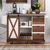 JUJABU 55.5" Farmhouse Kitchen Cart with Drop-Leaf, Barn-Door Storage, Built-In Outlet & Spice Rack on Wheels - 4 of 4