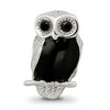 Black Bow Jewelry Sterling Silver, CZ and Black Enameled Wise Owl Bead Charm - 3 of 4