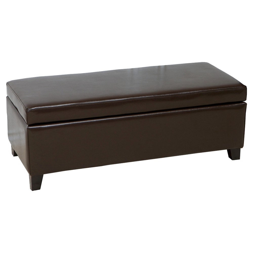 Photos - Pouffe / Bench York Bonded Leather Brown Storage Ottoman Bench Brown Leather - Christophe