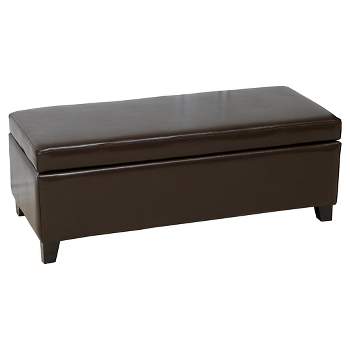 York Bonded Leather Brown Storage Ottoman Bench Brown Leather - Christopher Knight Home