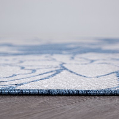 Blue Floral Synthetic Flat Woven Indoor/Outdoor Rug