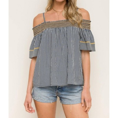 Women's Mixed Gingham Off the Shoulder Top - Hem & Thread