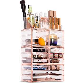 Smiling JuJu Acrylic Makeup Organizer, 8 Compartments, Pink, Size: Medium
