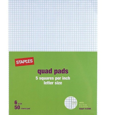 Staples Graph Pads 8.5" x 11" Graph White 50 Sheets/Pad 412585