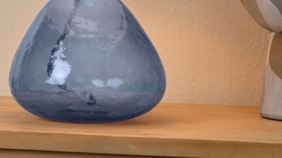 Clear Blown Glass Table Lamp with White Linen Shade