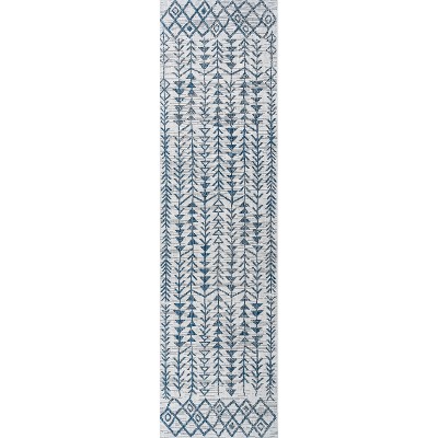 Moroccan-Inspired Ivory and Blue Geometric Synthetic Area Rug - Easy Care