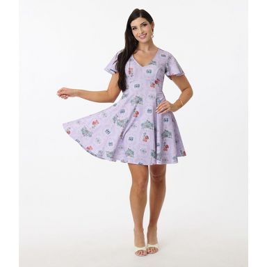 Unique Vintage Women's Flare Dress Lavender Lady & Tramp Print XS/2 : Target