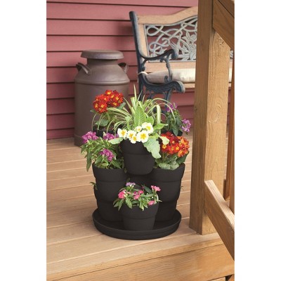 Charcoal Gray Stackable Resin Flower Tower Planter for Indoor/Outdoor Use