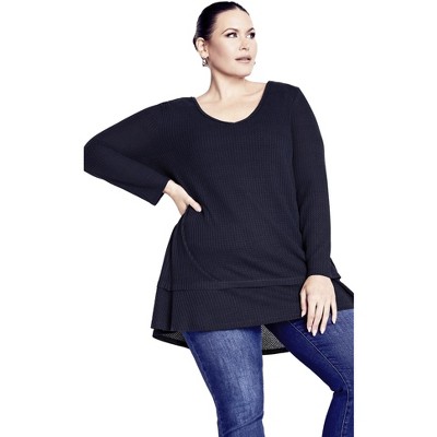 Avenue Women's Plus Size Waffle Ruffle Tunic