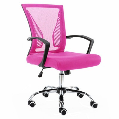 Modern Home Zuna Ergonomic Design Breathable Mesh Modern Mid Back Office Desk Chair with Lumbar Support, Steel Base, and Rolling Wheels, Black & Pink