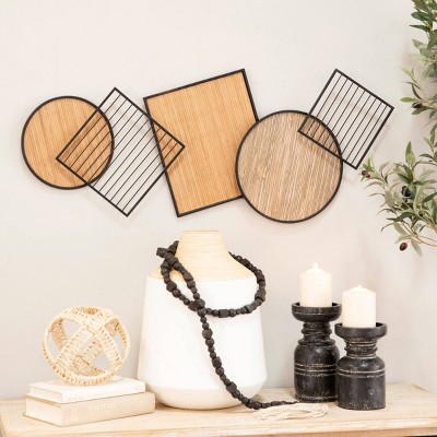 Rattan Floral Daisy Wall Decor With Metal Wire Brown - Olivia & May : Target