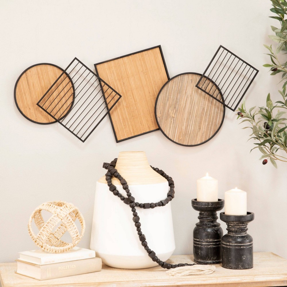 Photos - Wallpaper Bamboo Geometric Shapes Wall Decor with Metal Wire Frames Brown - Olivia &
