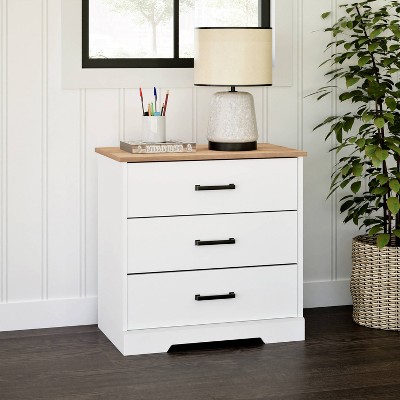 White and Oak 3-Drawer Farmhouse Nightstand