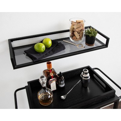 Chainbridge 24'' Black Metal and Glass Floating Wall Shelf