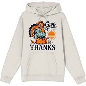 Give Thanks Turkey Sitting On Pumpkin Adult Long Sleeve Hoodie - 1 of 2