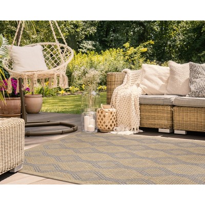 Navy Geometric Flat Woven Synthetic Indoor/Outdoor Rug 6'6" x 9'4"