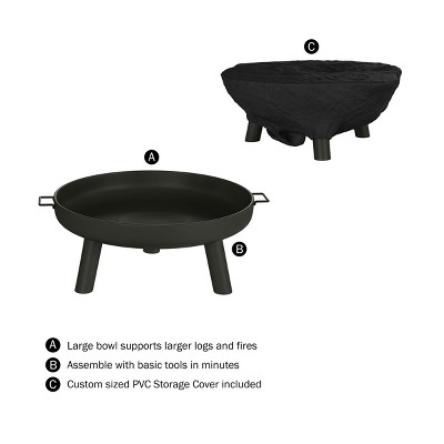 Black Round Steel Free-Standing Outdoor Fire Pit
