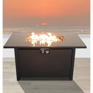 25'' H x 42'' W Steel Outdoor Fire Pit Table with Lid (Black) - 1 of 4