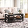 HOMCOM Farmhouse Style Coffee Table with Wood Frame, Tempered Glass Tabletop and Underneath Storage Shelf for Living Room - 2 of 4