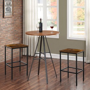 WARMOUNTS Set of 2 Rustic Brown Counter Height Barstool Backless with Sturdy Steel Frame - 1 of 4