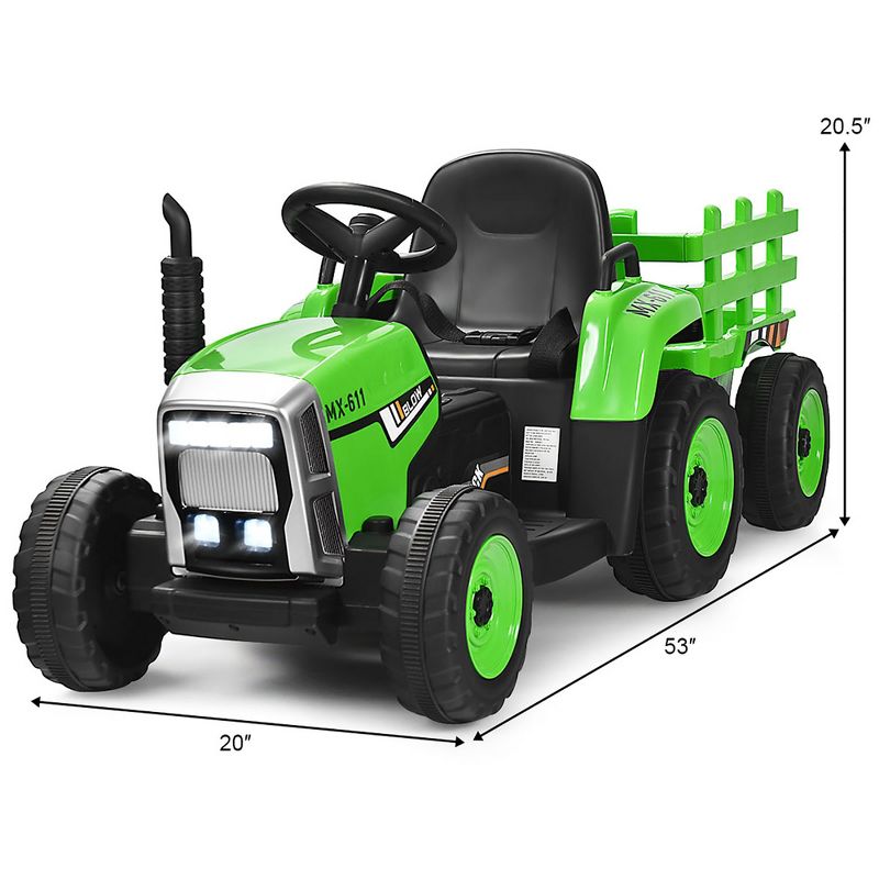 Costway 12V Kids Ride On Tractor with Trailer Ground Loader w/ RC & Lights Red\Pink\Green, 3 of 11