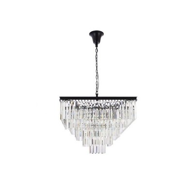 Sydney Matte Black and Clear Crystal 21-Light Square Chandelier