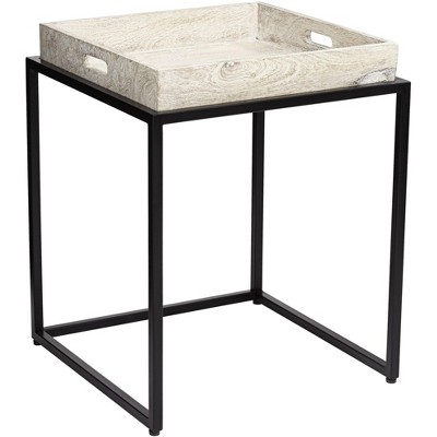 Black and Whitewash Wood Metal Square Nesting Tables Set