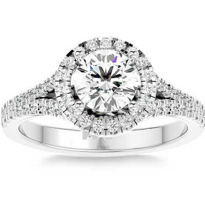 Pompeii3 1 3/4Ct Diamond & Moissanite Halo Engagement Ring in 10k Gold