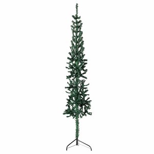 vidaXL Slim Artificial Half Christmas Tree – Wall-Placed Space-Saving Christmas Decoration - Green PVC Foliage and Sturdy Steel Stand - 150 cm Tall - 1 of 4