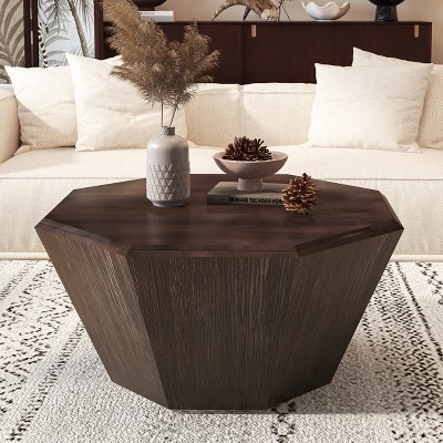 Octagonal Rubber Wood Coffee Table Set, 31.5"W + 17.7"W Coffee Table for Living Room, Sturdy and Bedroom - ModernLuxe