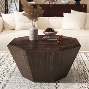 Octagonal Rubber Wood Coffee Table Set, 31.5"W + 17.7"W Coffee Table for Living Room, Sturdy and Bedroom - ModernLuxe - 1 of 4