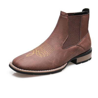Santimon Men's Square Toe Chelsea Boots, Ankle High, Slip-On, Anti-Slip Dress Casual Outdoor Boots Brown