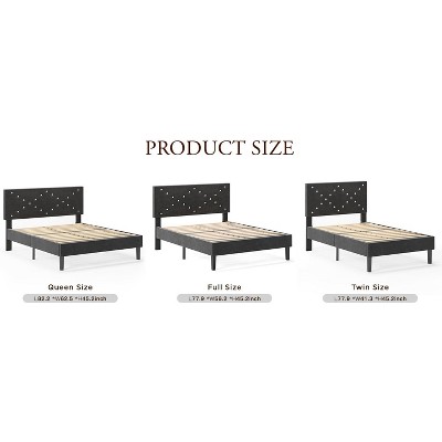 DOMETOUR Full Size Modern Platform Bed Frame with Upholstered Headboard & Wooden Slats - No Box Spring Needed, Easy Assembly, Black