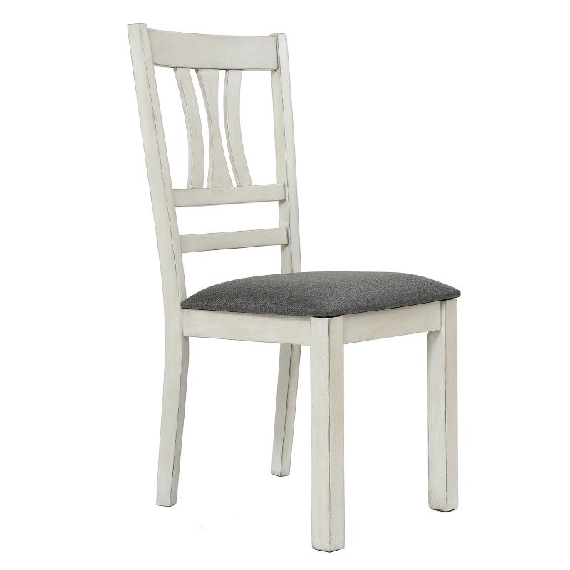 LuxenHome Set of 2 Distressed Off White Rubberwood and Gray Upholstered Seat Dining Chair, 5 of 7