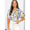 Amaryllis Women’s Watercolor Floral Print Short Sleeve Collared Blouse Relaxed Fit with Elastic Cuffs Lightweight Everyday Top - 2 of 4