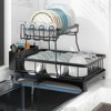 DOMETOUR 2 Tier Dish Drying Rack for Kitchen Counter, Black Metal Dish Drainer with Drainage System, Large Capacity, Space Saving & Rust-Resistant - 3 of 4