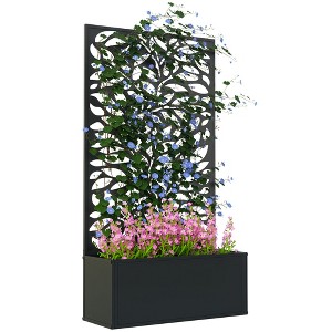 Outsunny Metal Raised Garden Bed with Trellis, Freestanding or Wall Mounted Raised Flower Bed with Privacy Panel for Garden, Patio, Balcony - 1 of 4