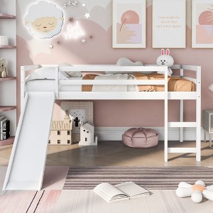 PAGED Twin Size Loft Bed, Modern Wooden Bed Frame, Bunk Bed with Slide, Guardrails and Ladder for Bedroom - 1 of 4