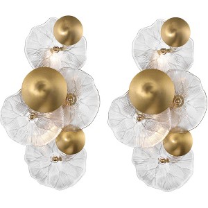 Possini Euro Design Filoli 16" High Modern 2 Light Wall Sconce Light Lamp Fixture Mount Set of 2 Bathroom Bedroom Hardwired Gold Plated Glass Shade - 1 of 4