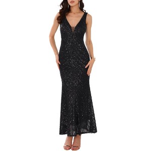 INSPIRE CHIC Women's Sequin V Neck Sleeveless Cocktail Maxi Gown Evening Dress - 1 of 4