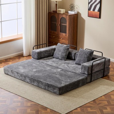 Flannel Floor Sofa Bed - Convertible Lounger with Back Support Pillows for Living & Bedroom