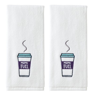 2pc Mom Fuel Hand Towel Set White - SKL Home: Cotton Dobby Weave, Lightweight, Machine Washable
